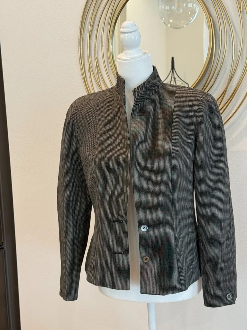 Classic Vintage Christian Dior Blazer Jacket Black & White Woven Size 8 Mint